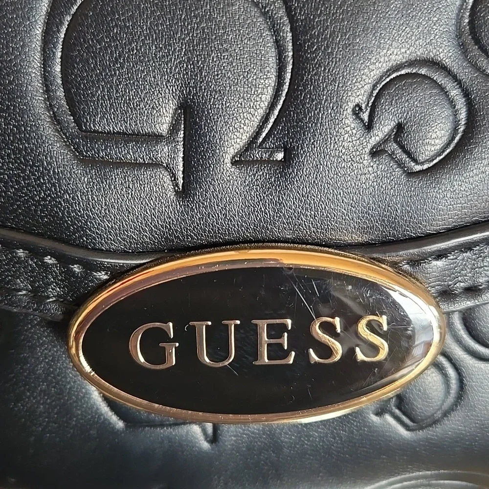 GUESS Black Embossed Logo Wallet with Gold Plaque